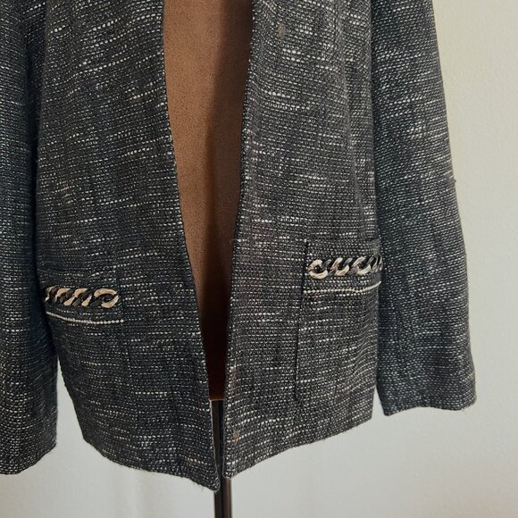 Alfred Dunner Women's Size 12P Marled Tweed Chain-Link Beaded Open Front Blazer - Picture 7 of 11